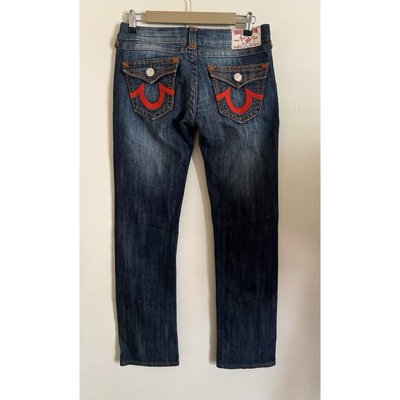 Vintage Y2K True Religion Joey Super T Low Rise Flare Dark Blue Jeans Size 27 - Picture 1 of 10